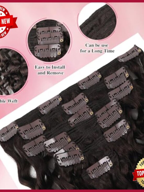 Natural Wavy Human Hair Clip-In Extensions 20 Inch Double Weft main image 6